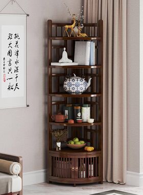 中式博古架实木转角置物架客厅多层茶叶架家用省空间墙角储物架子