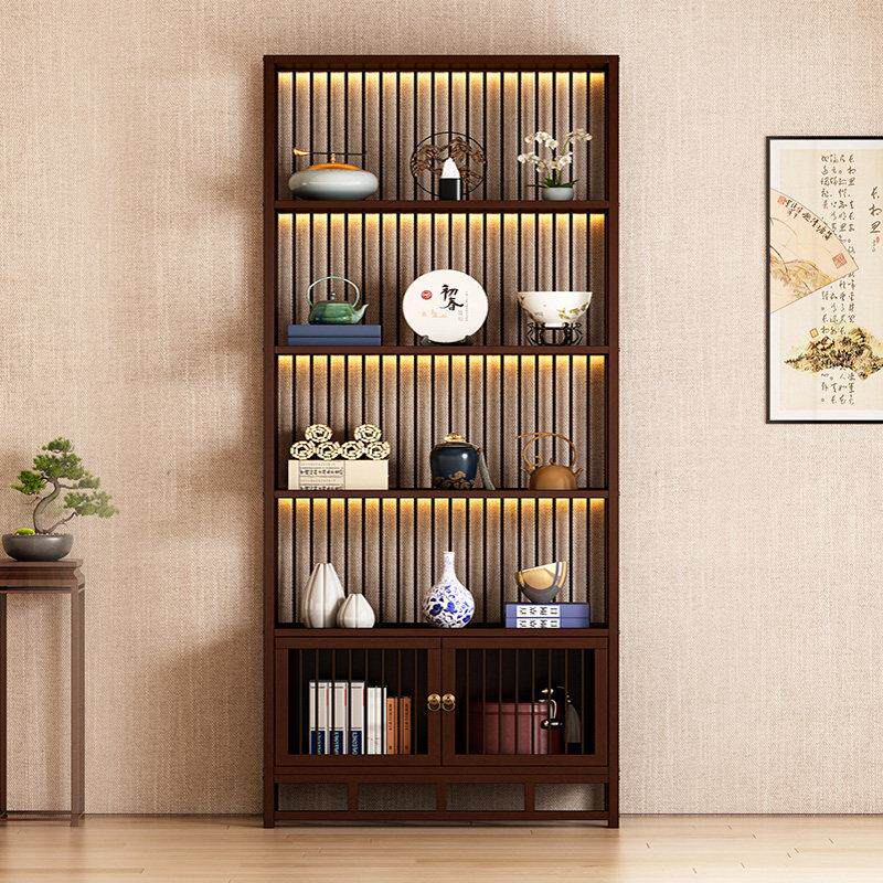 博古架实中木式茶叶展示架茶室摆件多宝阁茶柜置JMY-2025茶具收纳