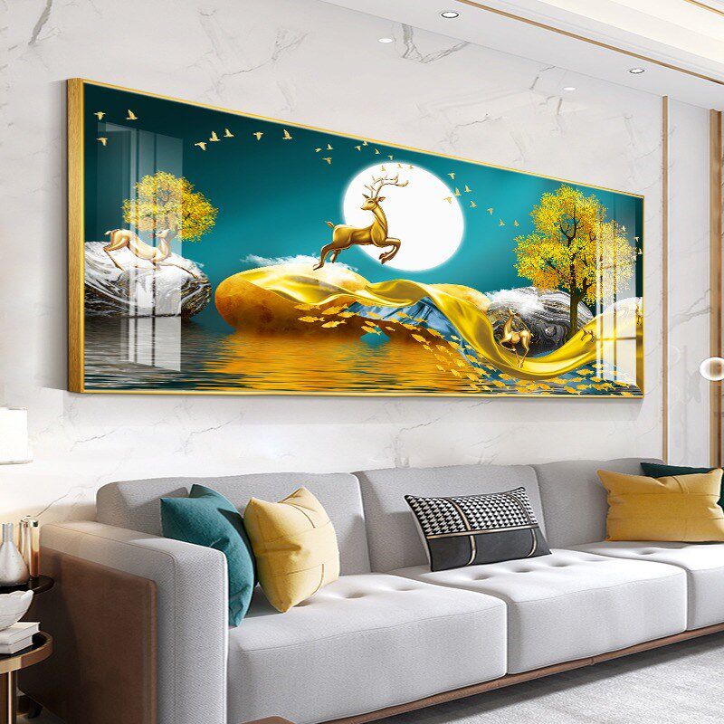 包安装客厅装饰画沙发后背景墙壁画新中式横版挂画大气横版晶瓷画