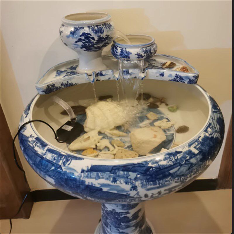 包邮水缸循环过滤器流水瀑布陶瓷摆件古法养鱼缸增氧循环过滤陶罐