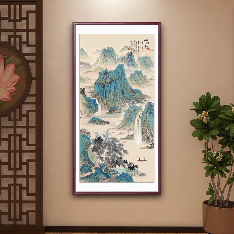 新中式山水画入户正对门玄关装饰画竖版客厅壁画古画宋式美学挂画