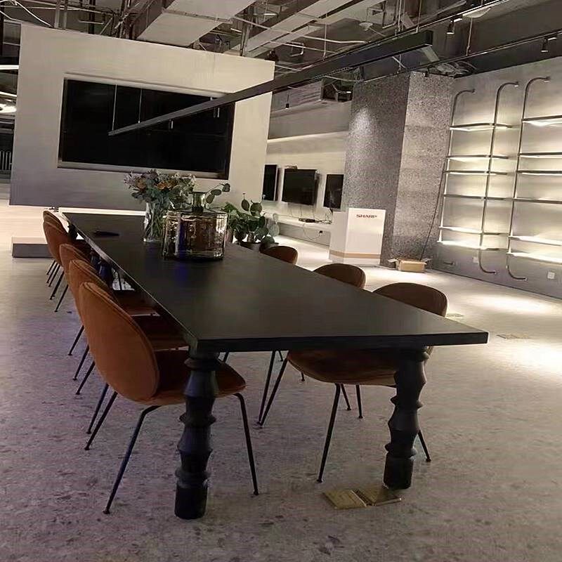 美式实木黑色餐桌复古创意家用办公桌长桌工作台书桌长条桌吃饭桌