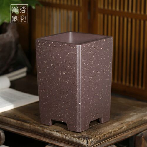 尚扣紫泥铺砂抽角四方签筒名家制作室内古典兰花盆盆景盆朱永南制