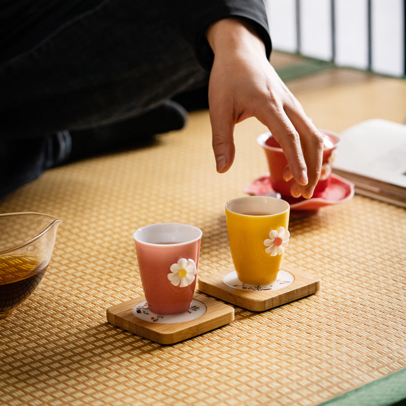 捏花粉色红色女士花神杯色釉闻香杯个人杯主人杯单只品茗杯茶杯