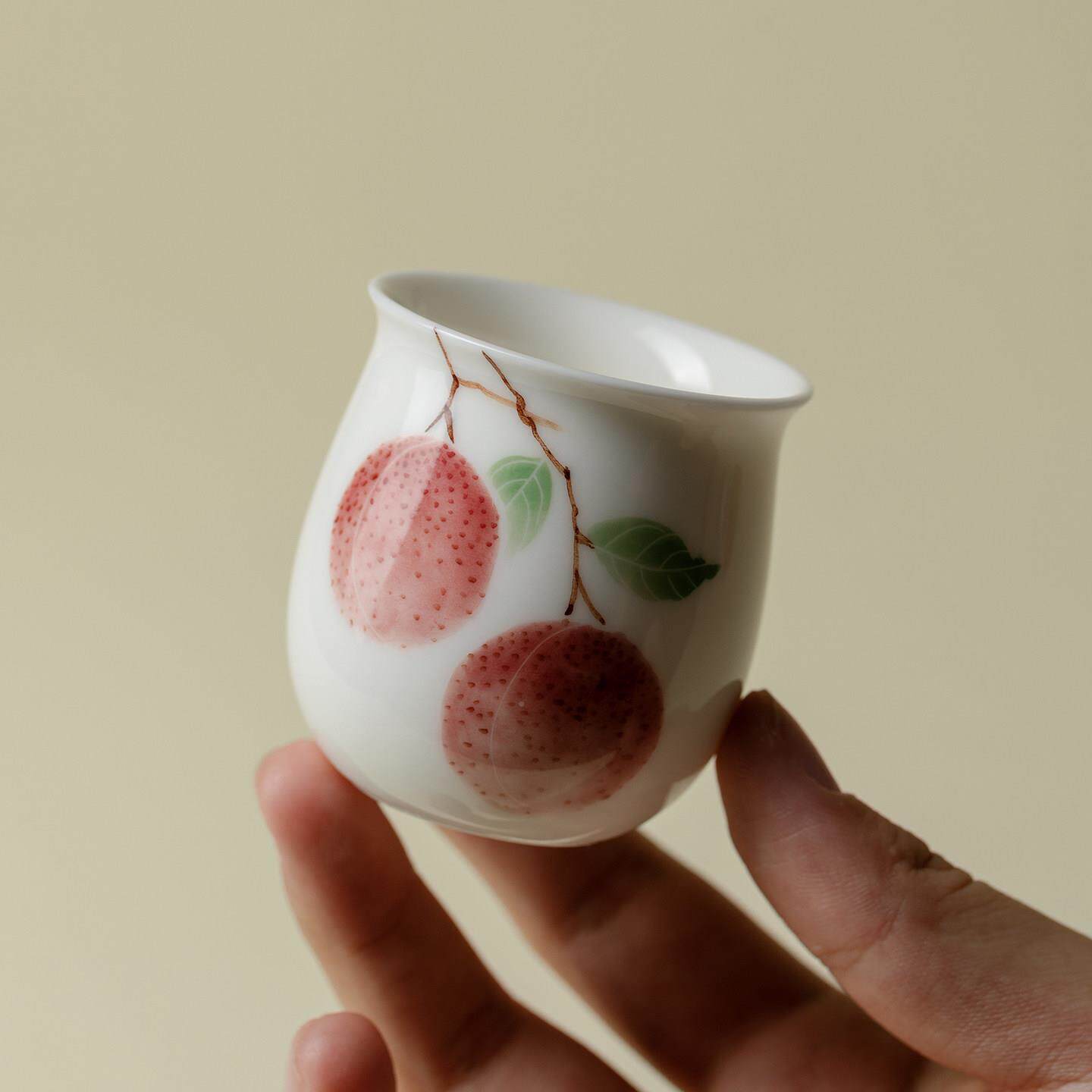 里作长安的茗荔枝品主手绘茶杯女士专用人杯高红荔清瓷颜值手工白