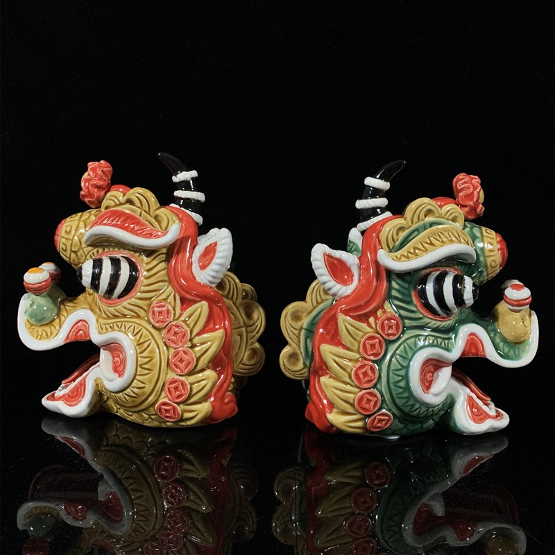 石湾陶瓷麒麟一对摆件家居玄关客厅工艺品博古柜办公室招财装饰摆