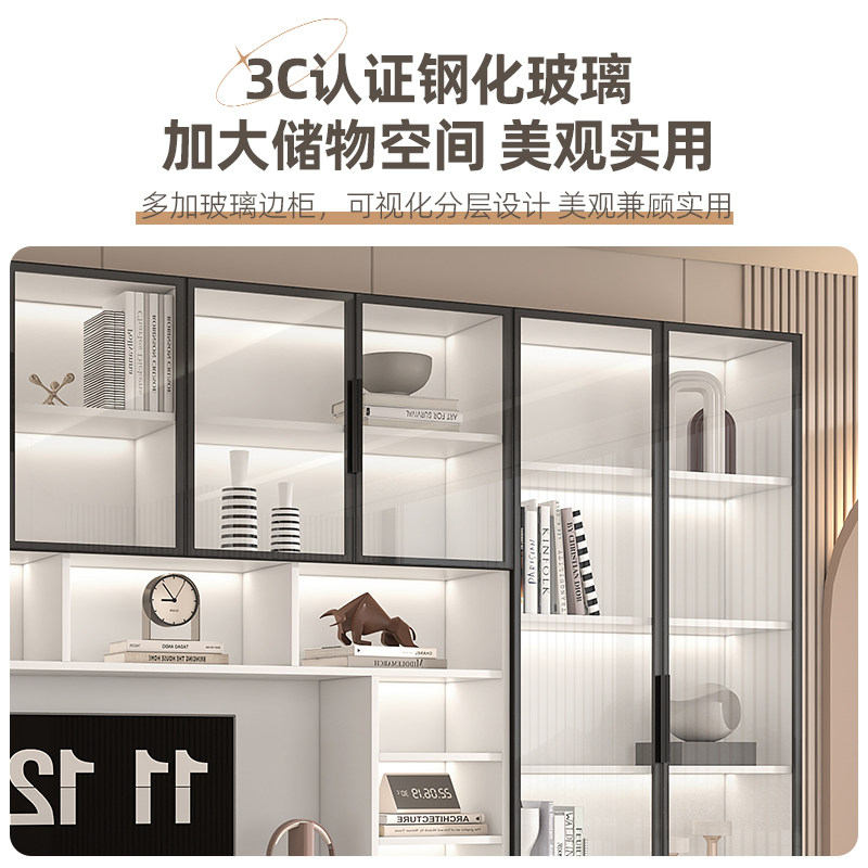 书桌书架一体组合 珍珠白轻奢风格木质电脑桌 实木家用办公桌