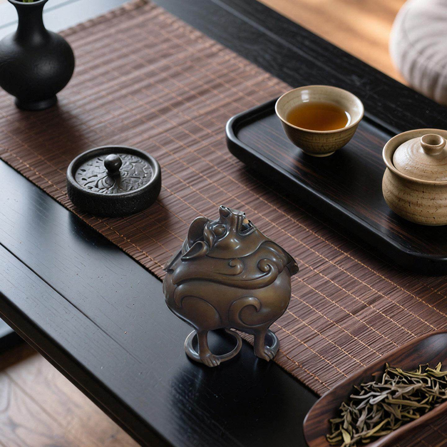 朝天铜吼香炉紫铜摆茶桌纯茶复古道茶室件望天吼貔貅SYY中国风装