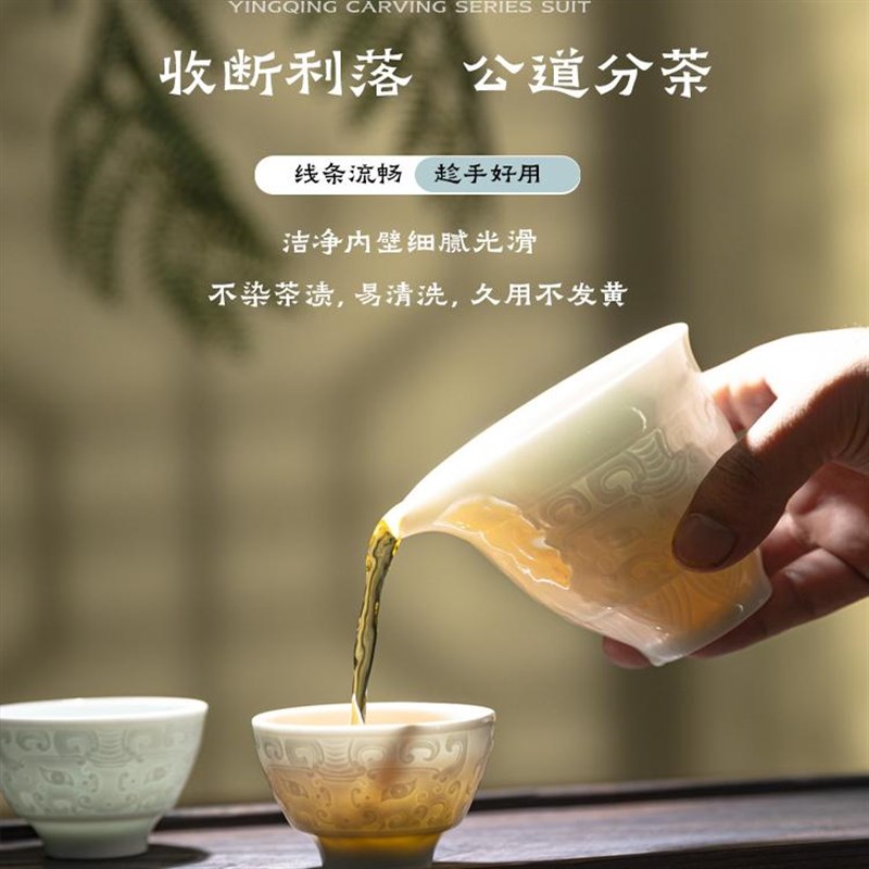 景德镇影青高白瓷功夫茶具套装家用陶瓷三才盖碗茶杯高档泡茶送礼