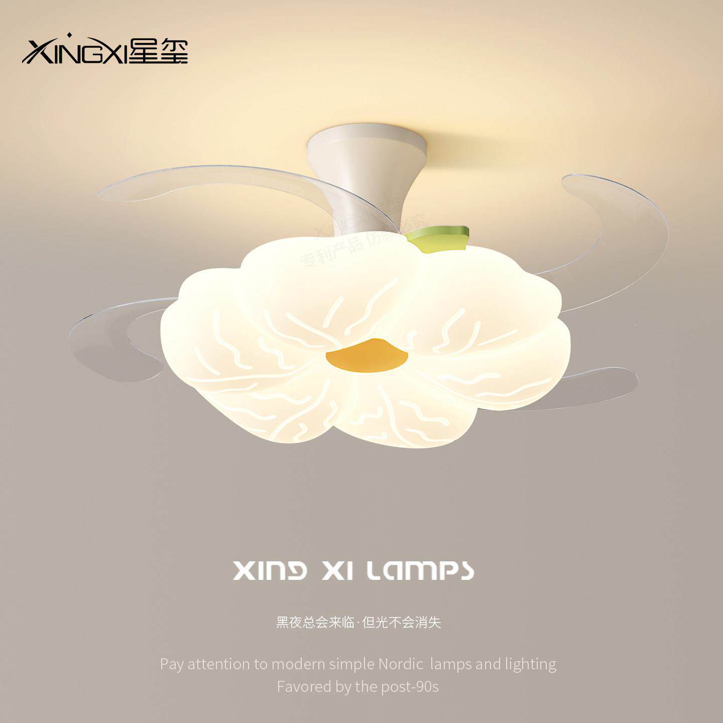 儿童房花朵DK-07-A隐灯风扇扇灯奶油风卧室形吊卡通静音电一体风