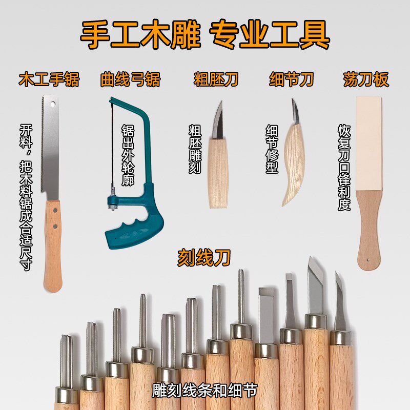 木工手工木雕diy材料包轻木刻自学入门木头雕刻工具套装木料椴木