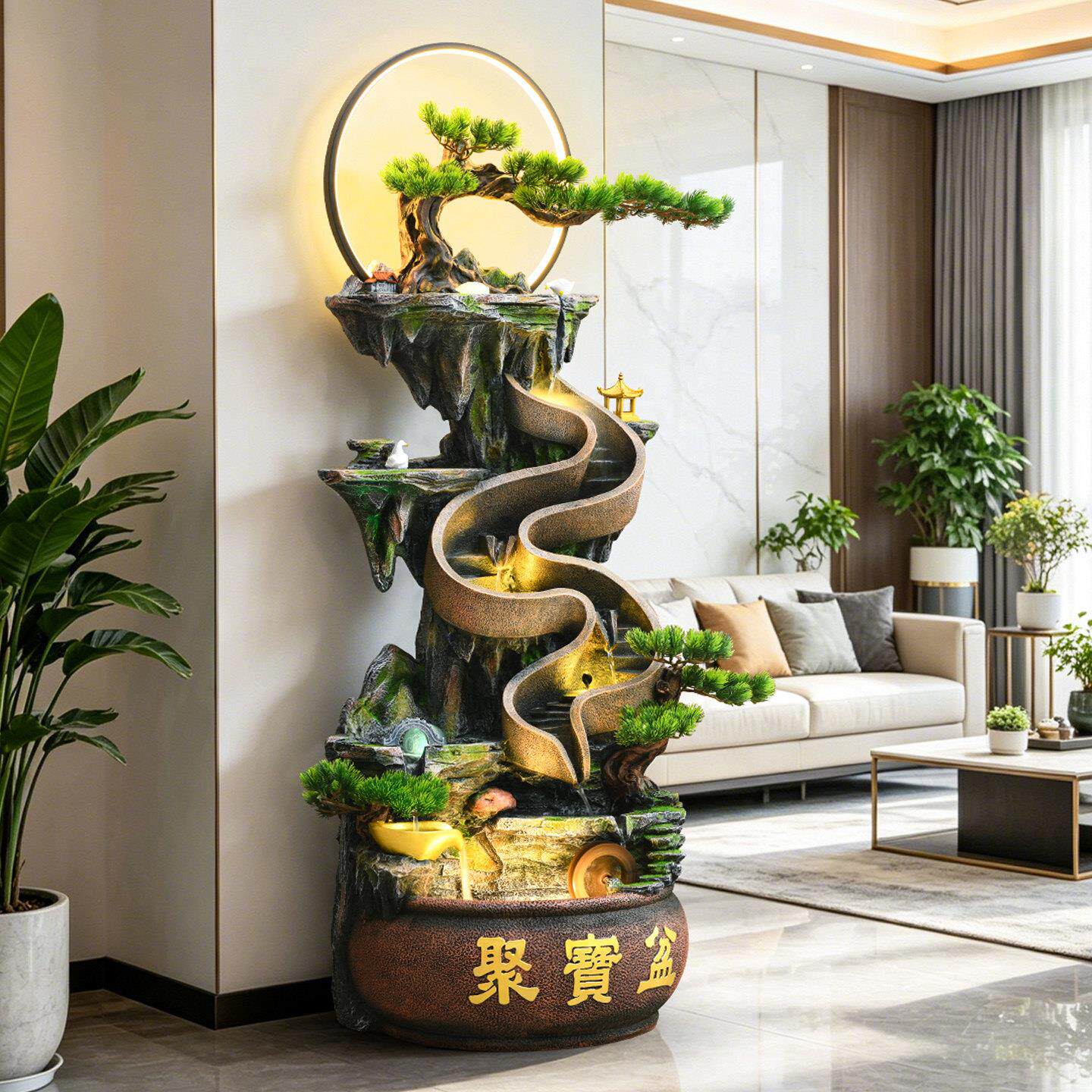 假YQT山水喷泉水件摆循环庭院客厅招财风水流轮聚宝盆水景装饰