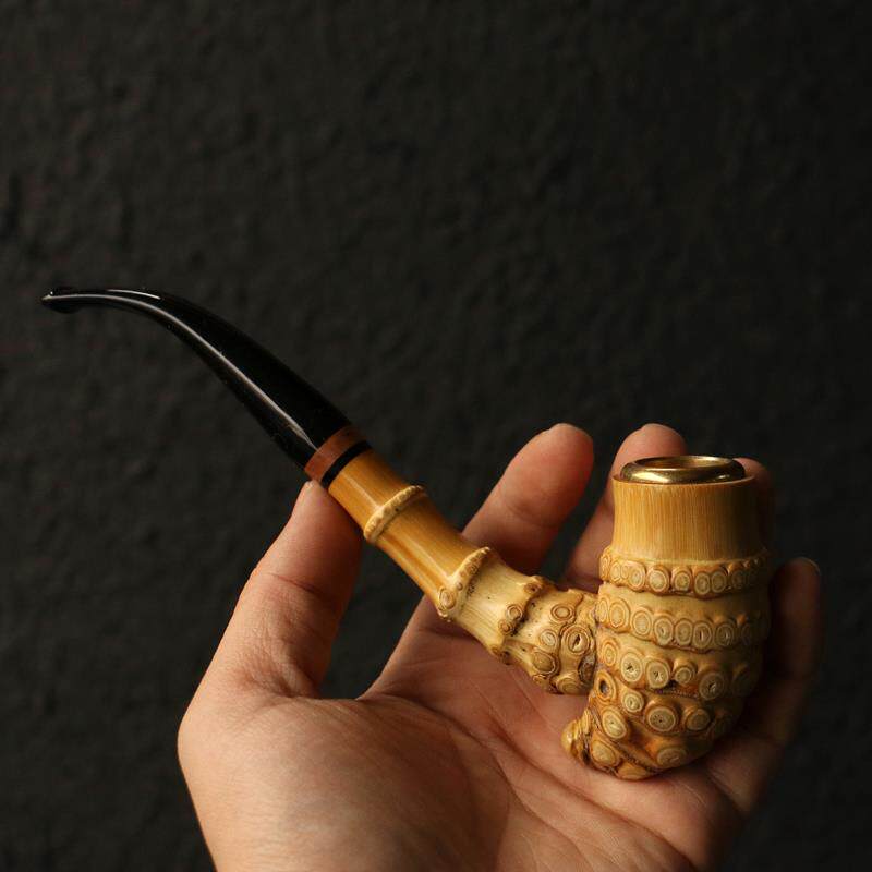 精品纯手工精磨天然满钉老实心竹根烟嘴过滤器竹雕竹制小烟斗粗烟