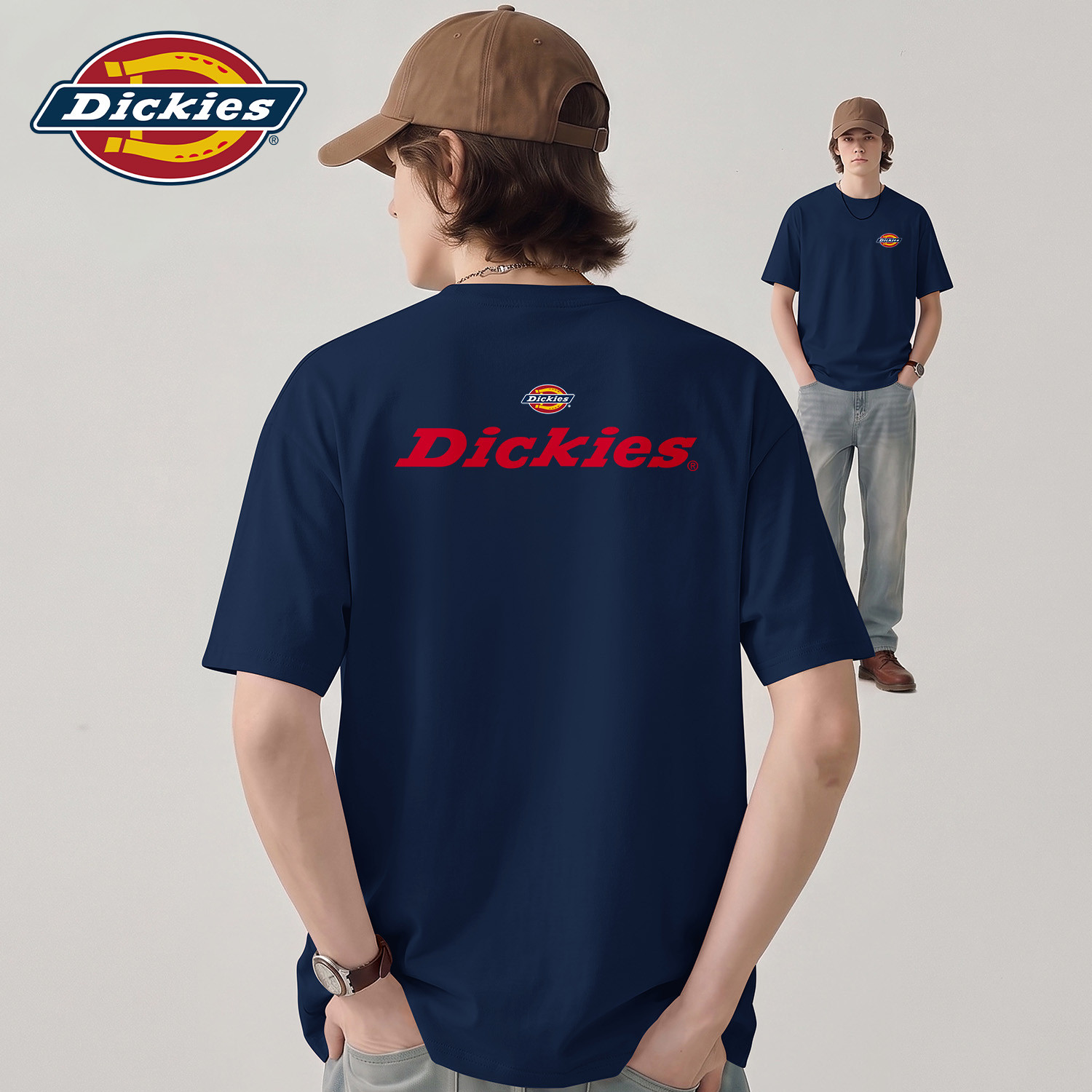Dickies藏青色纯棉短袖T恤男生2026夏季新款基础款宽松休闲情侣装