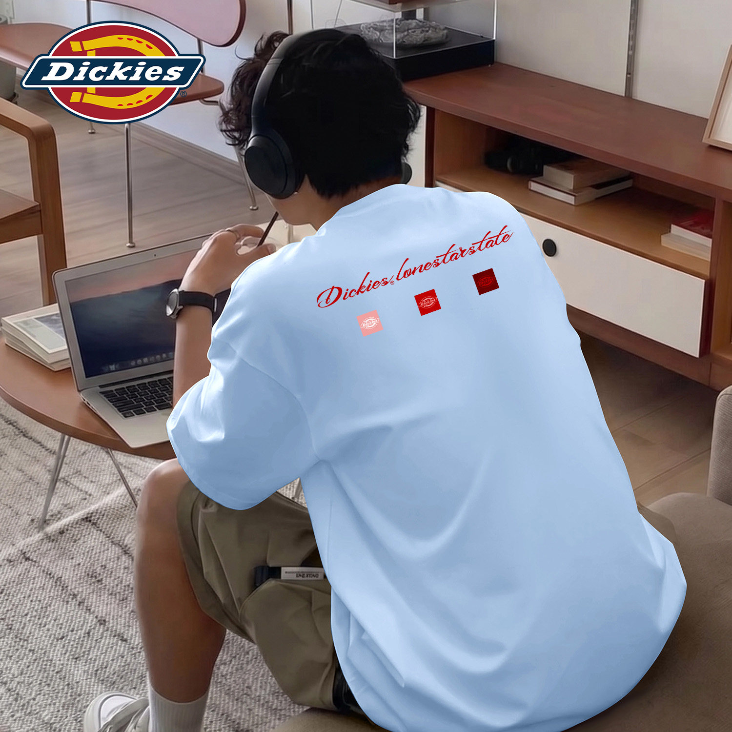 Dickies冰川蓝纯棉短袖T恤男生2026夏季新款透气休闲百搭五分袖潮
