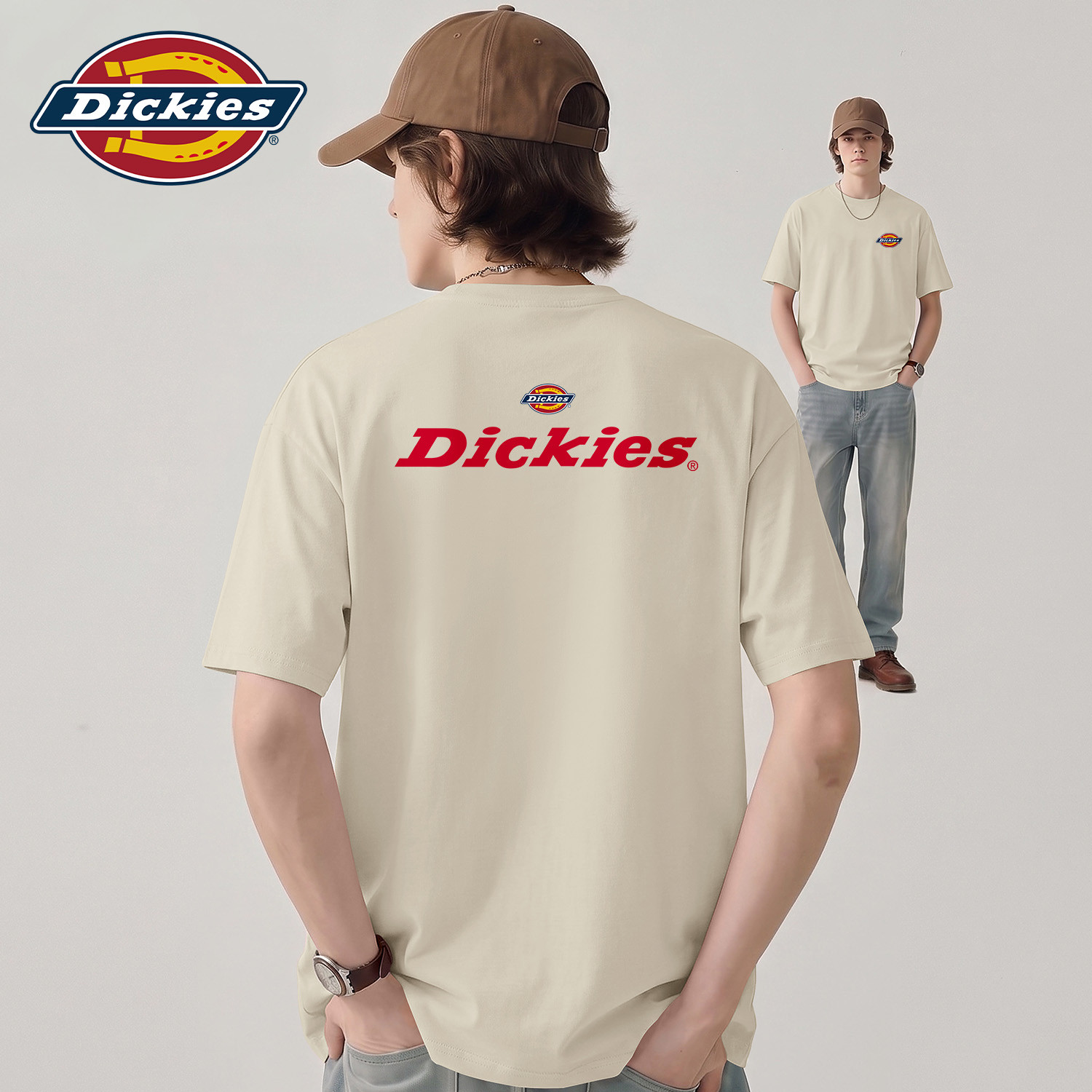 Dickies纯棉短袖T恤男生2026夏季新款后背印花休闲五分袖体恤上衣