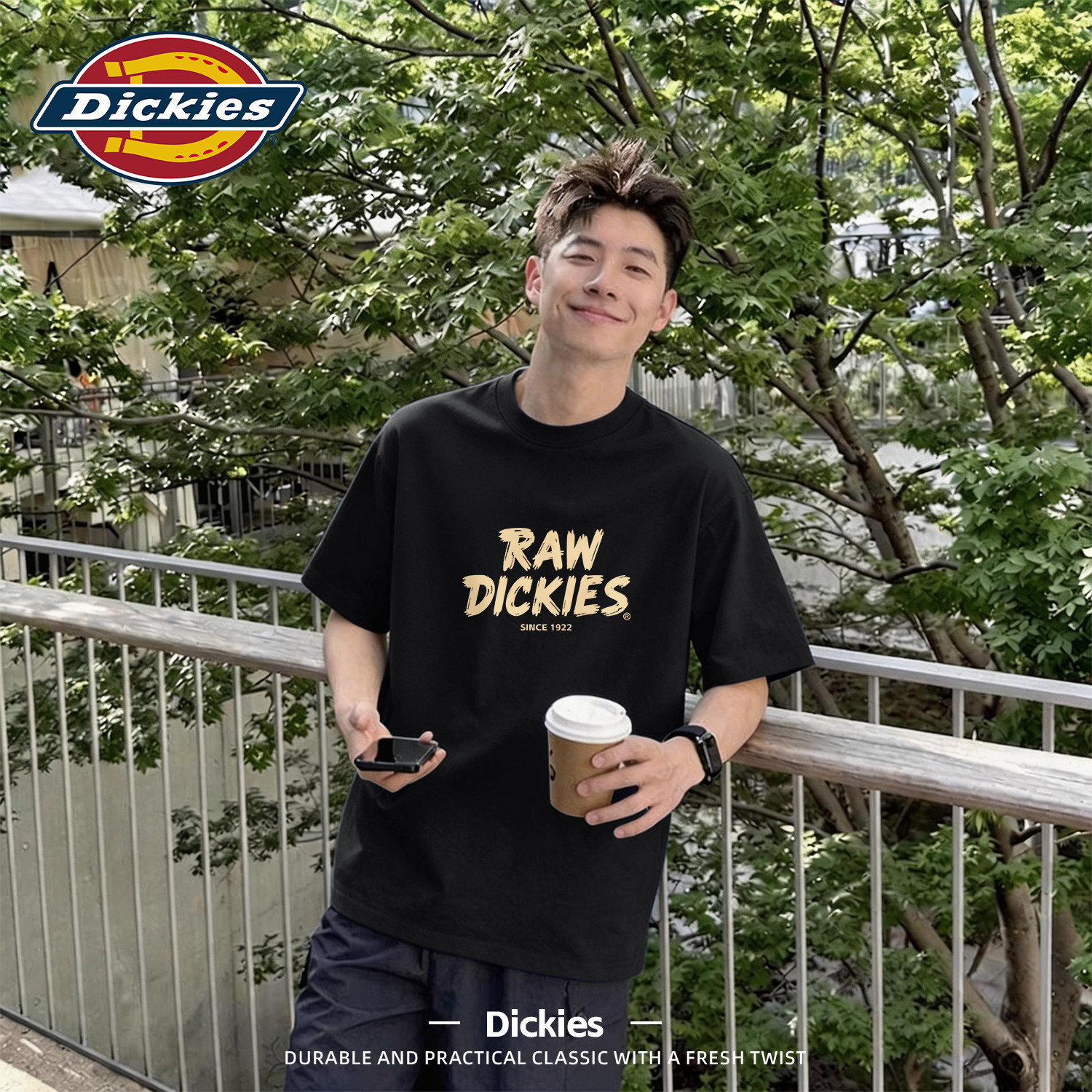 Dickies黑色手写印花设计短袖T恤