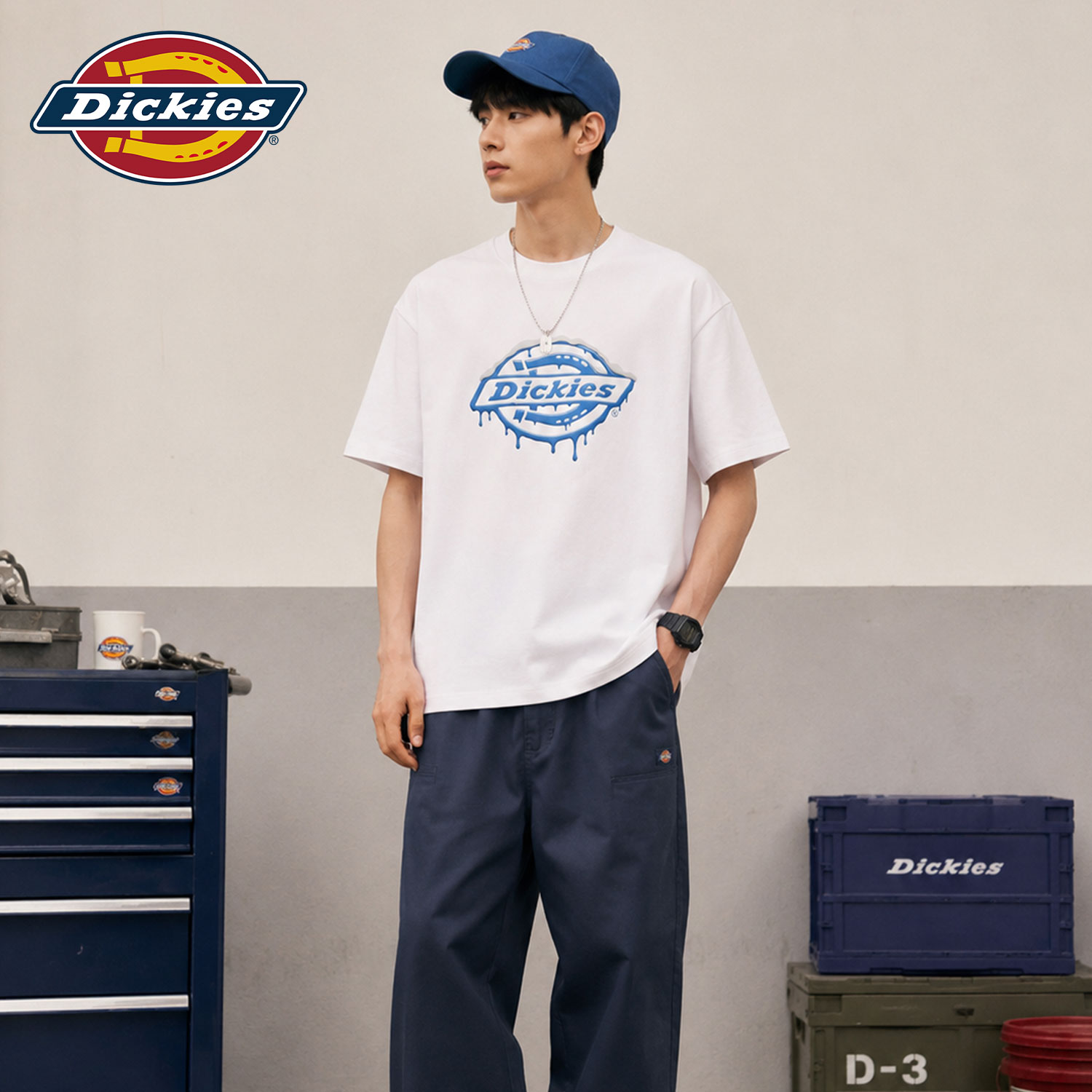 Dickies休闲纯棉短袖T恤男生2026夏季新款薄款透气抗菌五分袖体恤