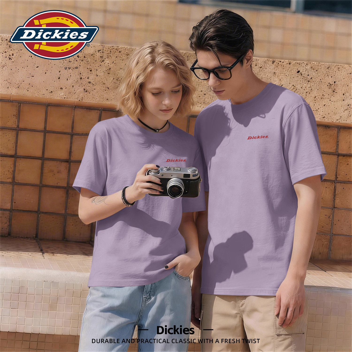 Dickies烟紫色纯棉圆领短袖T恤男生2026夏季新款透气速干半袖上衣