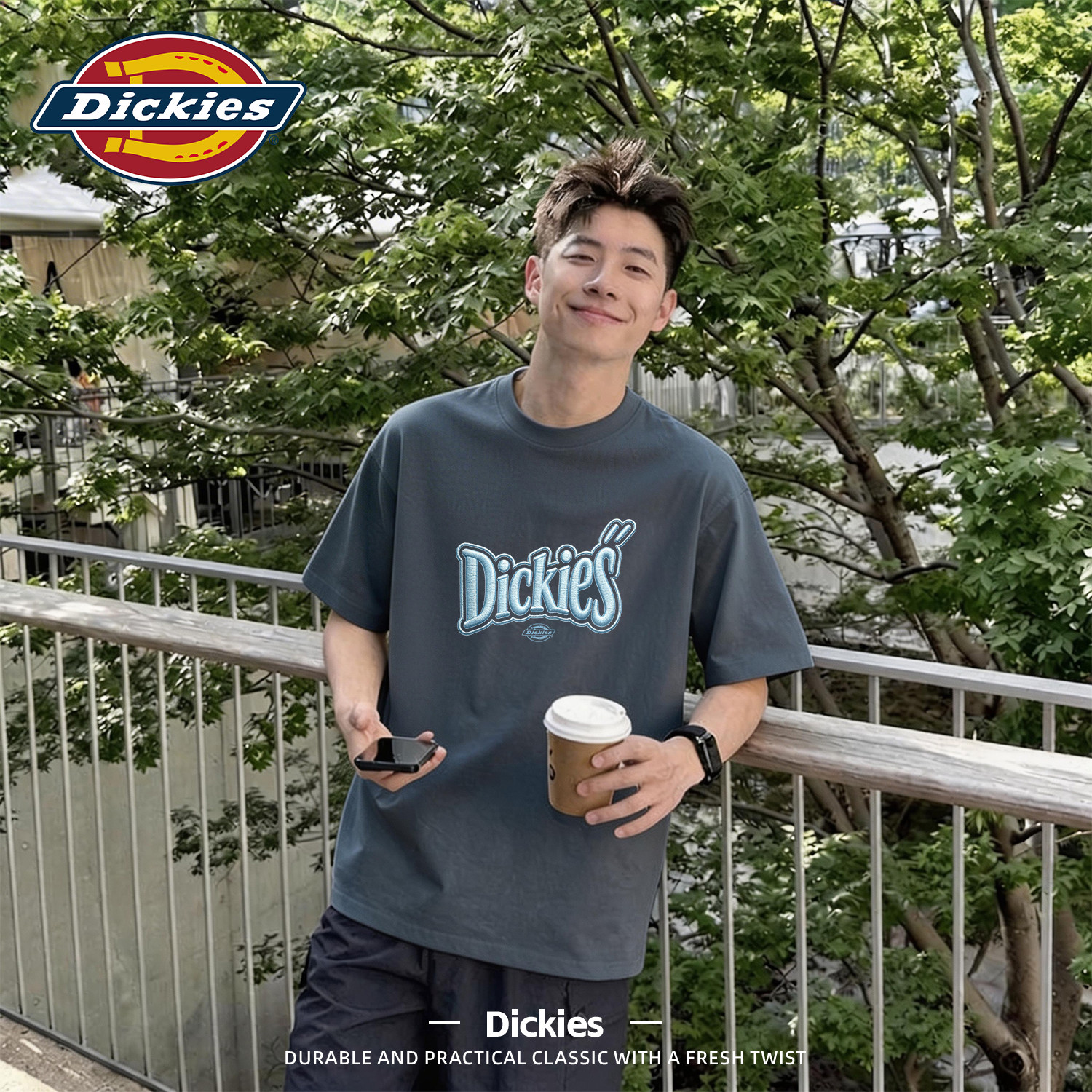 Dickies深灰色长绒棉短袖T恤