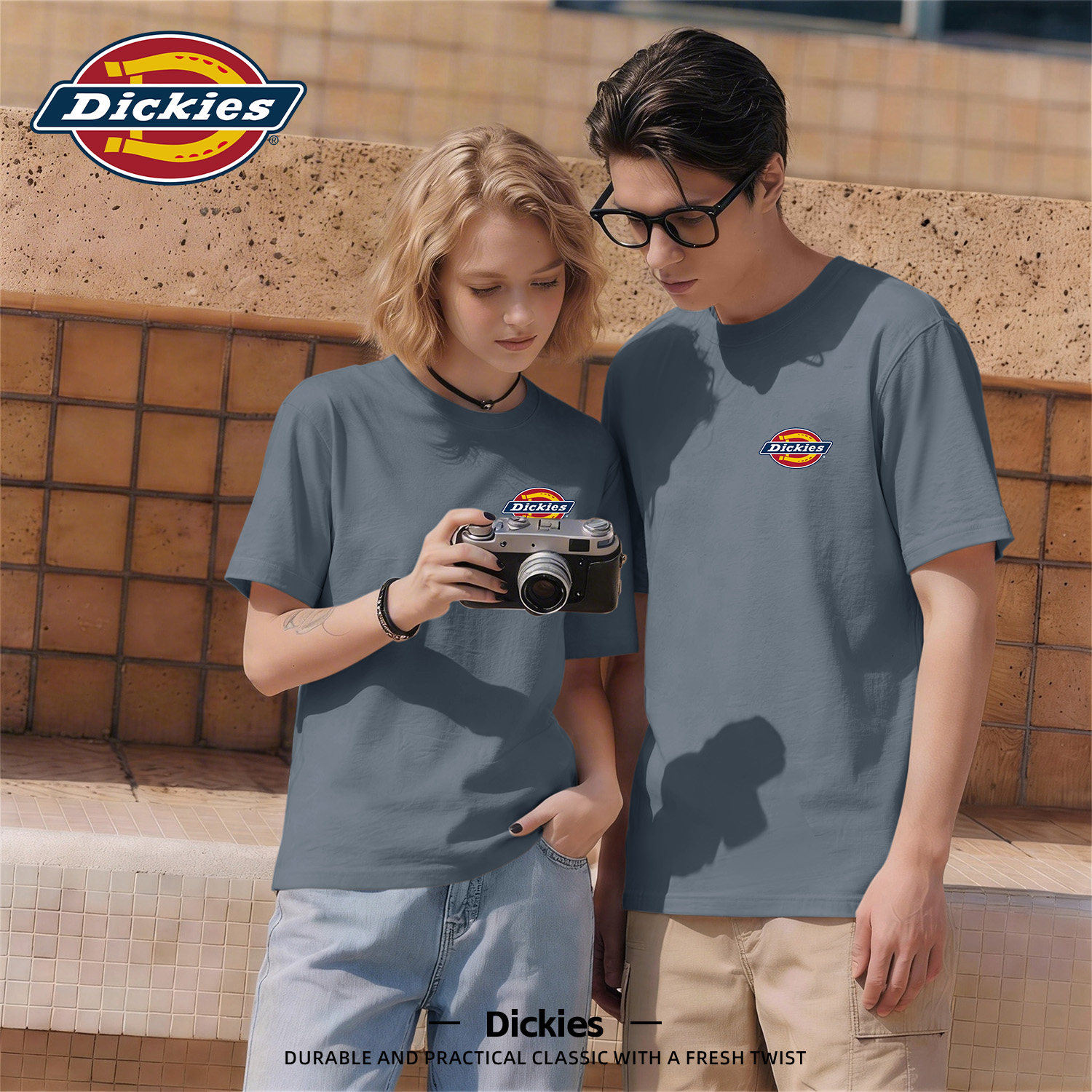 Dickies铁灰色纯棉圆领短袖T恤男生2026夏季新款基础款口粮t恤衫