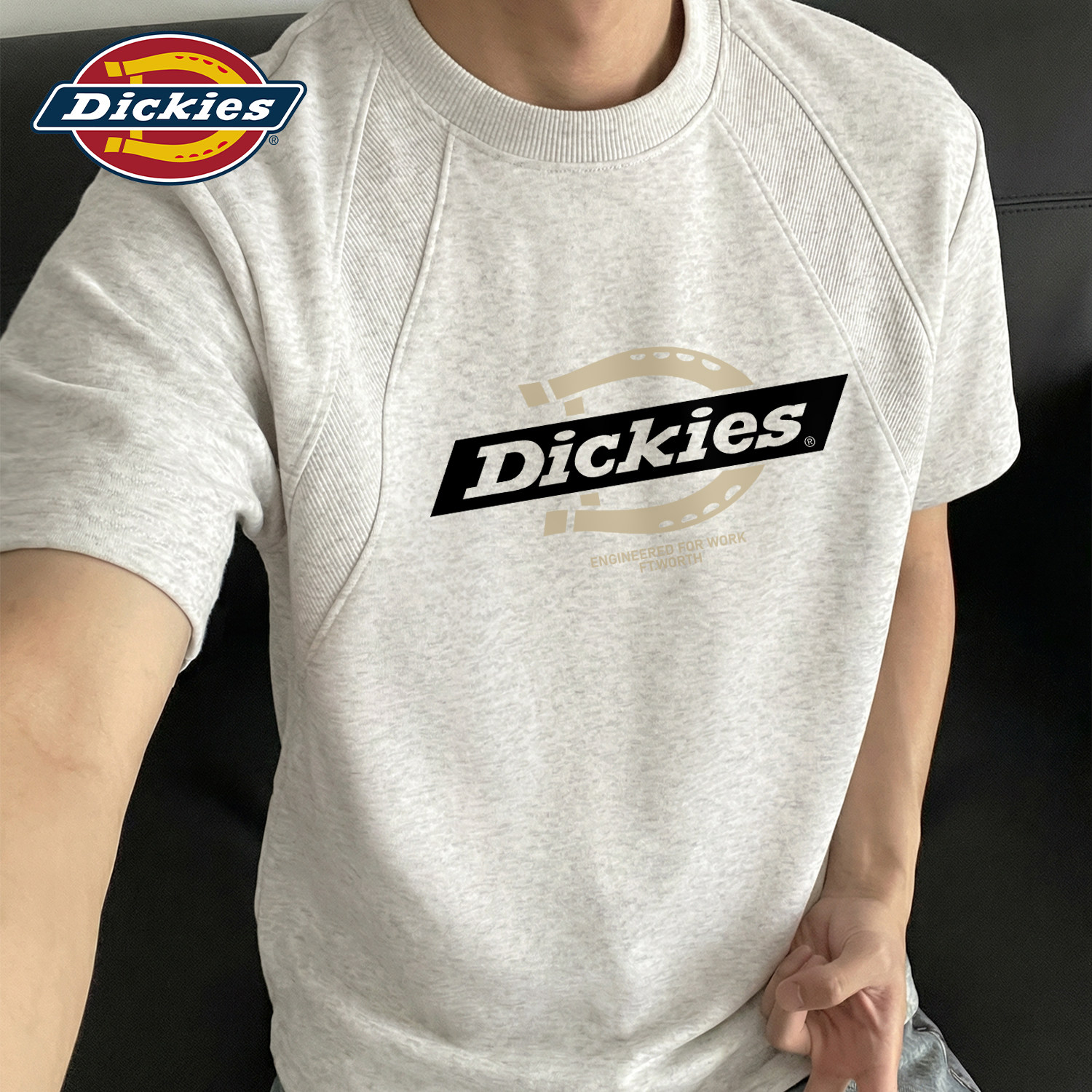 Dickies重磅圆领短袖T恤男生2026夏季新款美式高街复古五分袖体恤