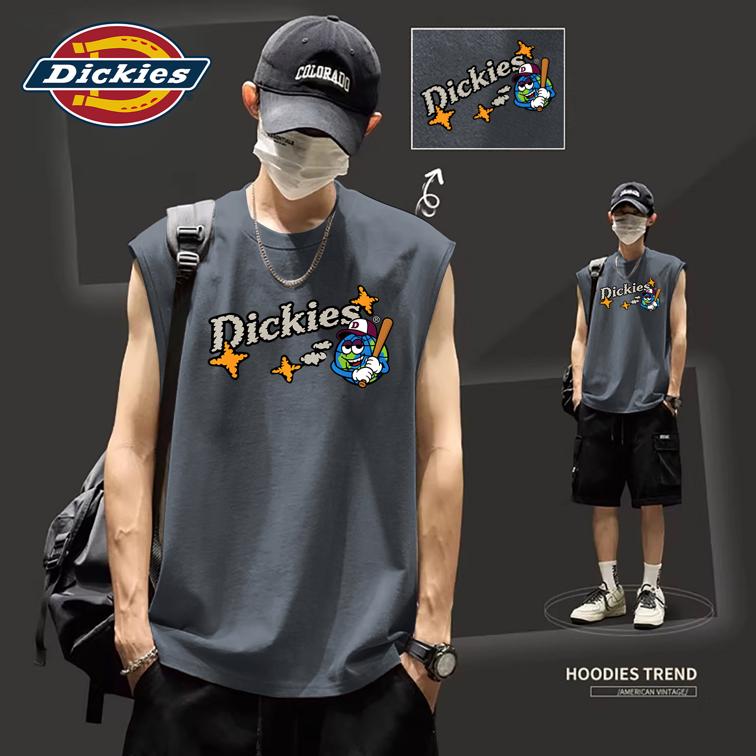 Dickies深灰色纯棉背心男款2026新款夏季薄款无袖运动打底衫男士