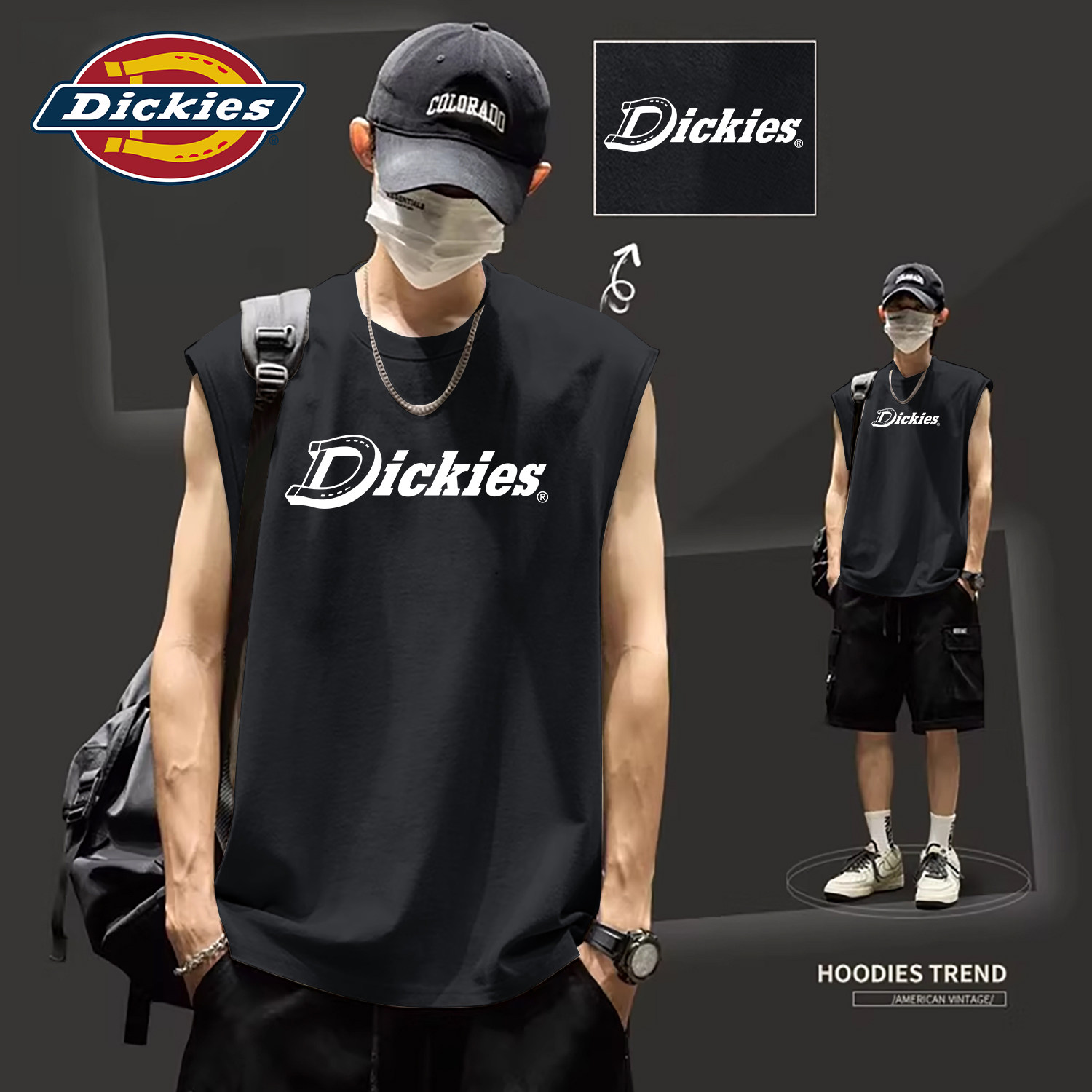 Dickies黑色纯棉背心男款