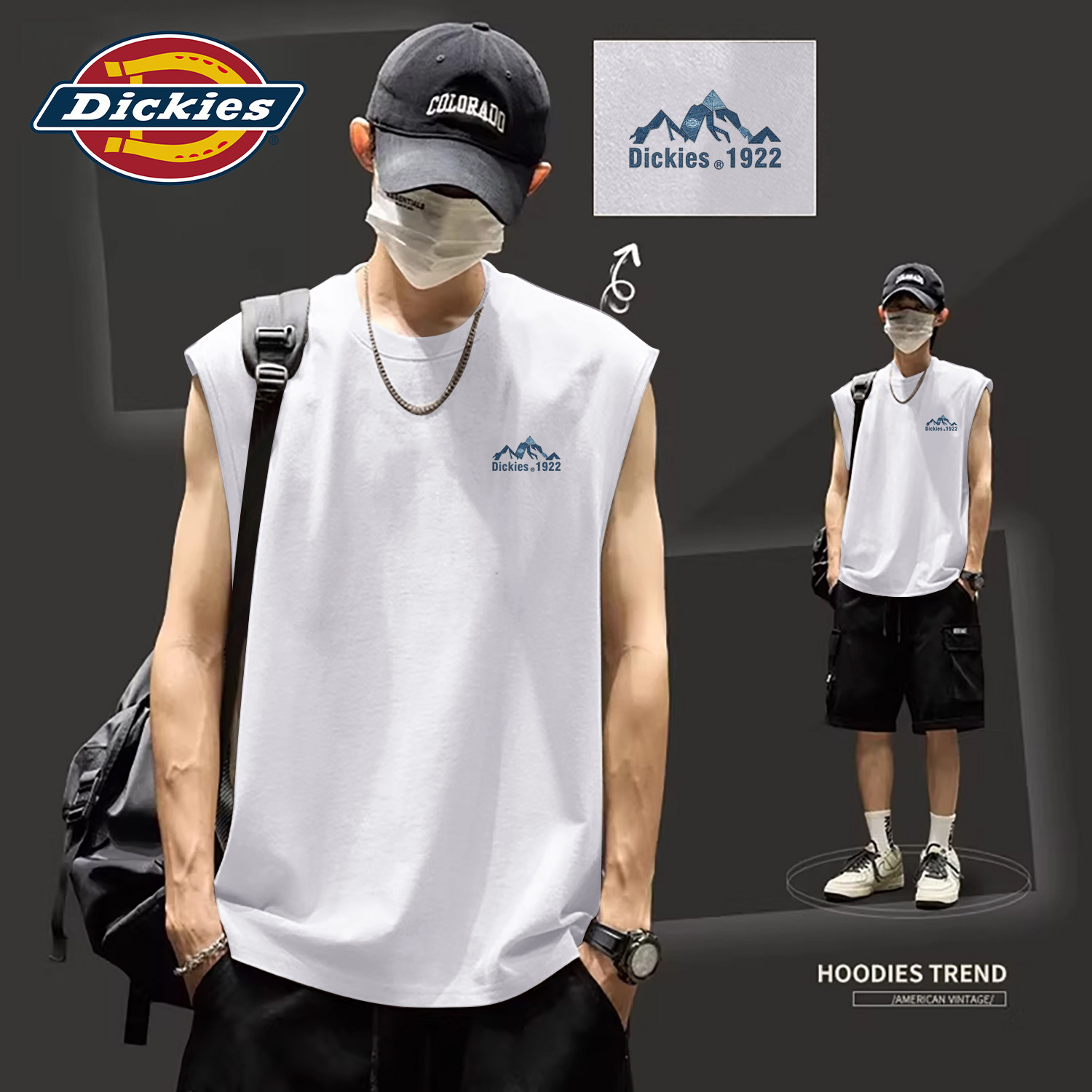 Dickies白色纯棉无袖背心
