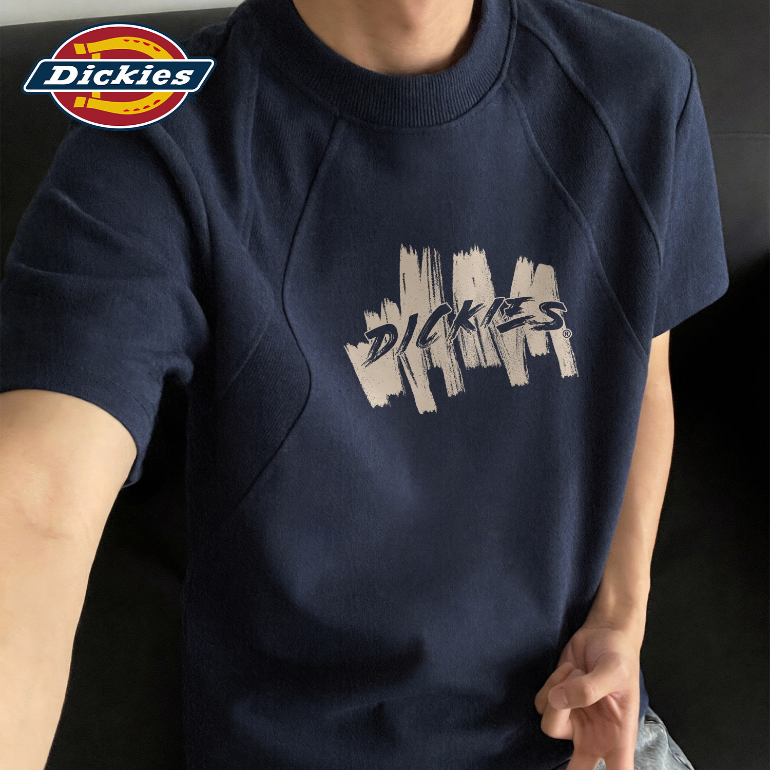 Dickies解构拼接圆领短袖T恤男生2026夏季新款时尚潮牌青少年体恤