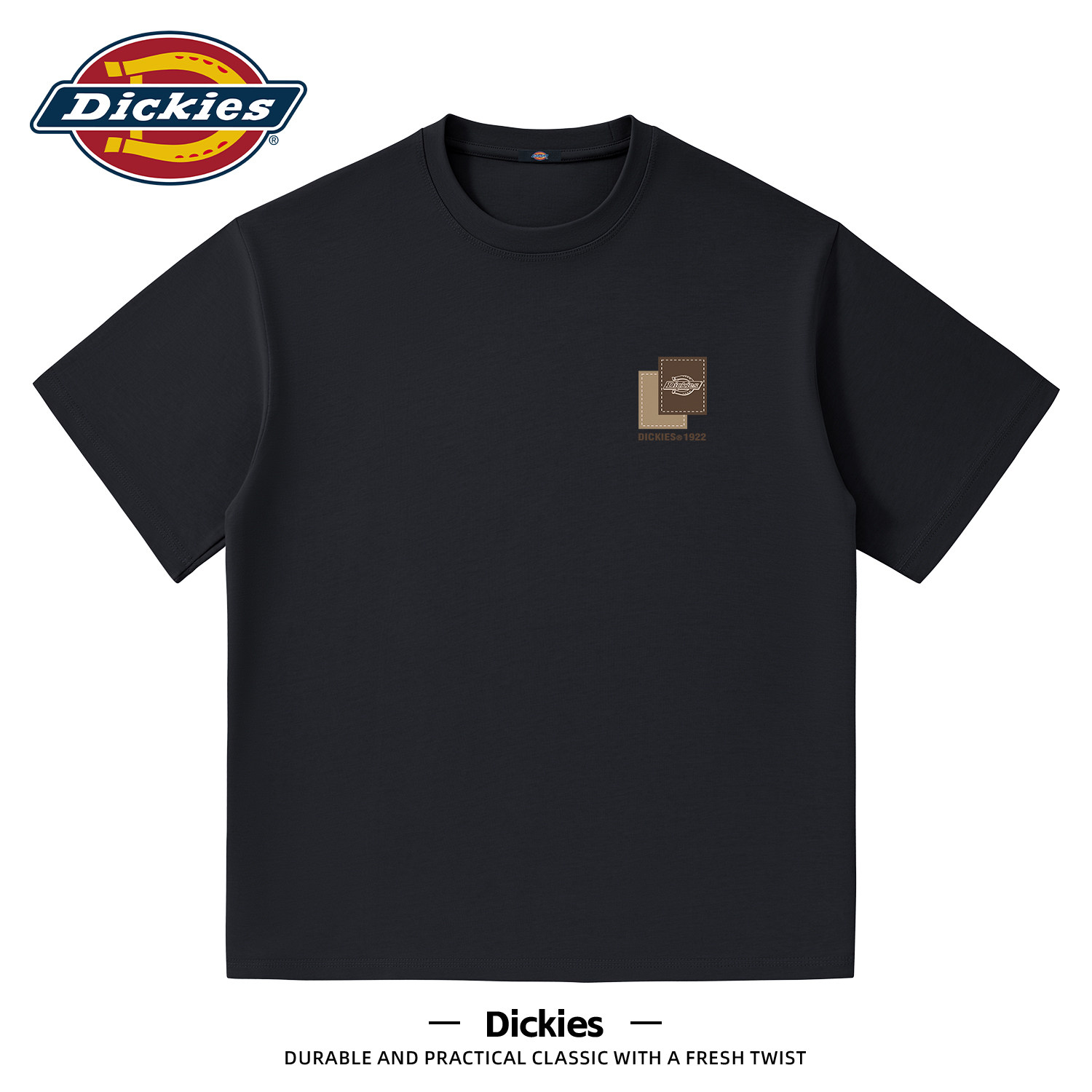 Dickies黑色纯棉圆领短袖T恤男生2026夏季新款宽松休闲百搭t恤衫