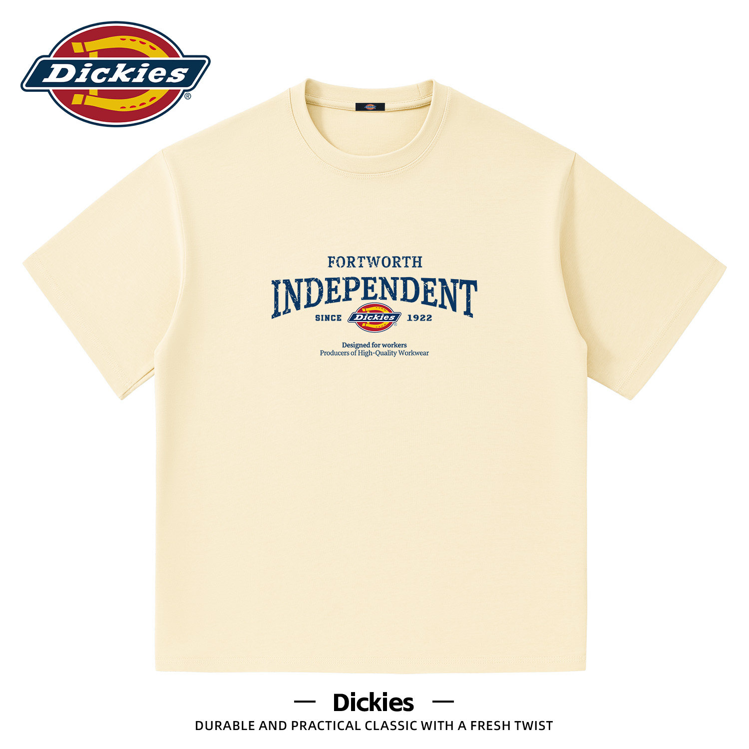 Dickies米白色圆领短袖T恤男生2026夏季新款重磅纯棉基础款t恤衫