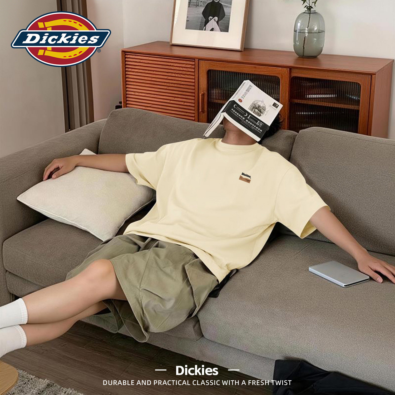 Dickies米白色纯棉短袖T恤男士