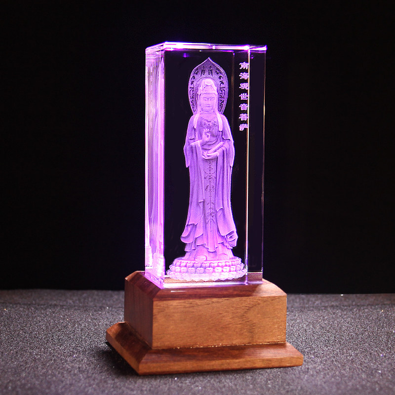 水晶内雕观音佛像摆件居家供奉家用南海观世音菩萨神像送子保平安
