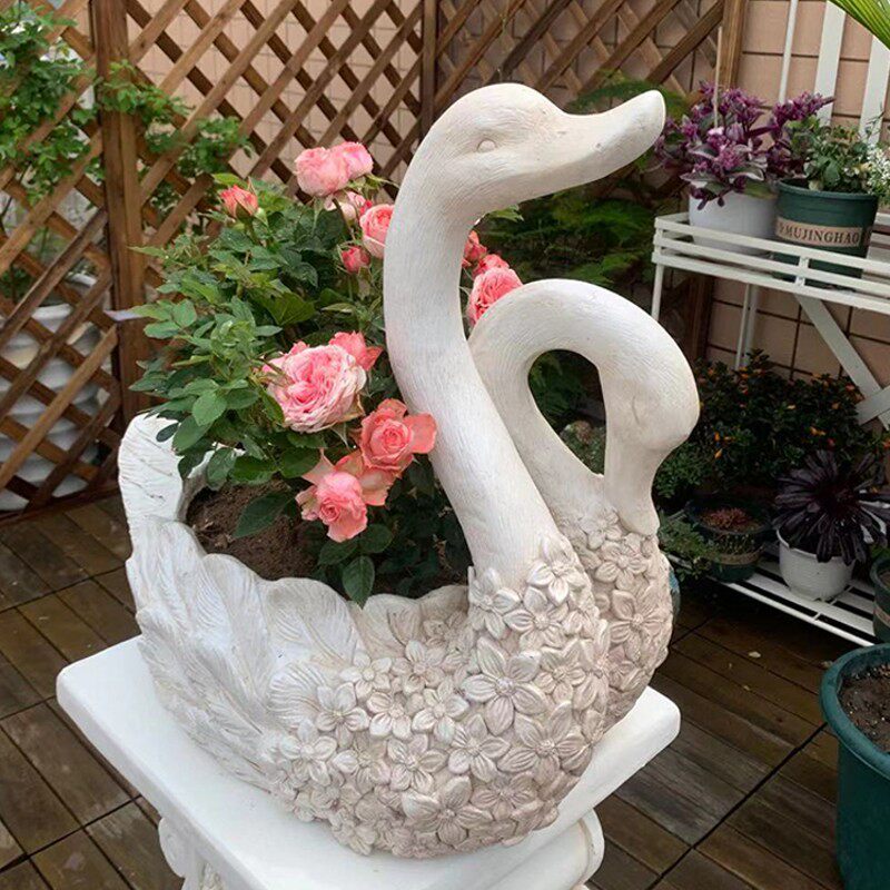 大号天鹅花盆摆件复古欧式花园庭院绿植底座别墅门口玄关落地装饰