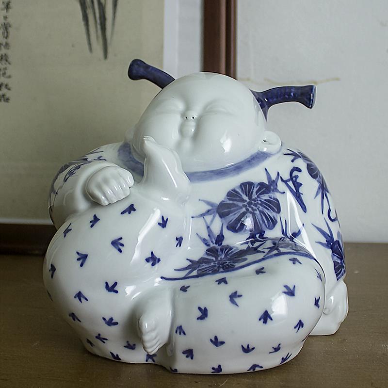 景德镇陶瓷公仔手工瓷器娃娃青花瓷中式人物工艺品礼品客厅摆件