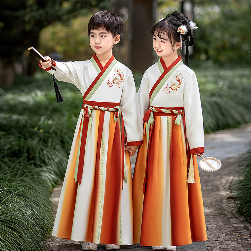 儿童汉服国学服男童秋冬款中国风古装书童女元旦演出服套装