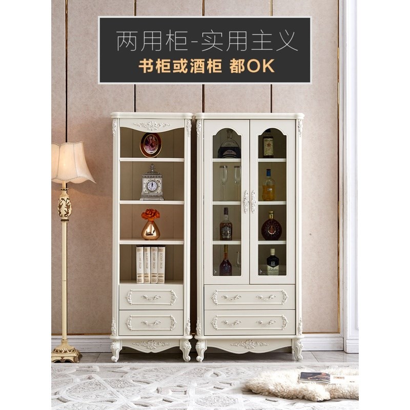 欧式书柜落地带玻璃门展示柜靠墙实木储物柜客厅卧室收纳柜子书架