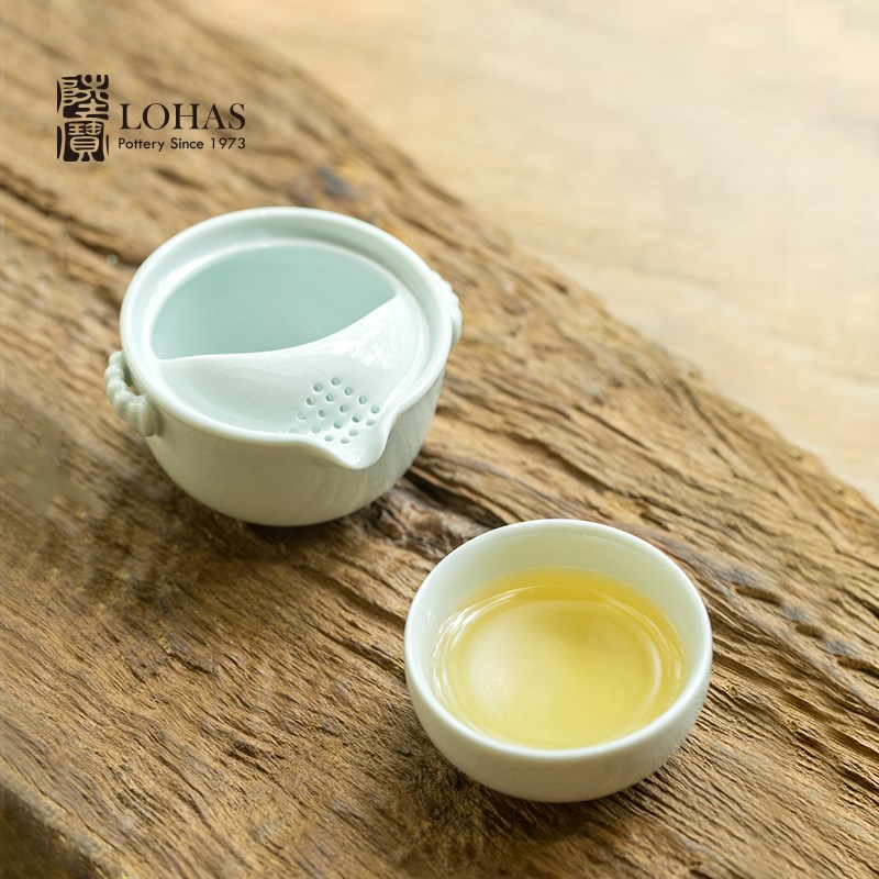 陆宝陶瓷茶具 玲珑随手泡 一壶一杯 快客旅行泡茶壶杯子 新式盖碗
