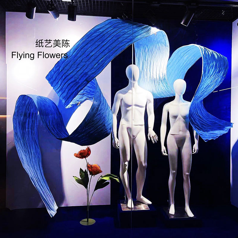 大型手揉纸花店铺引流舞台美陈装饰造景空中吊饰纸艺飘带婚礼造型