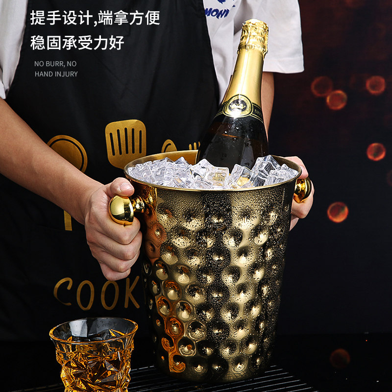 轻奢斜口锤纹不锈钢冰桶大冰块冰粒桶酒吧ktv冰镇红酒啤酒香槟桶