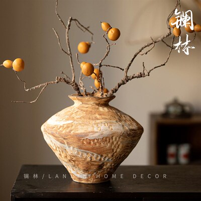 新中式复古陶瓷花瓶景德镇侘寂风手工粗陶罐禅意花器摆件橘子洲头