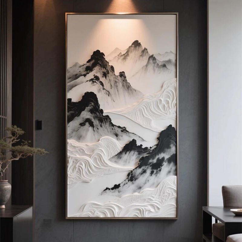 入户玄关挂画 画肌理水墨日照金山壁画 画新中式酒店大堂走廊过道