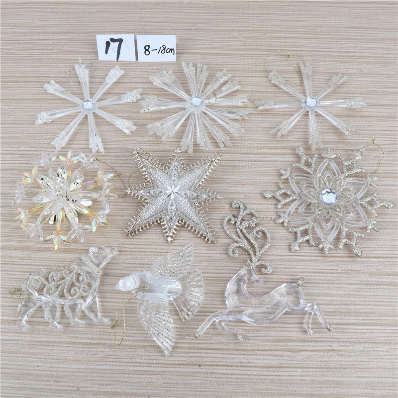 圣诞节装饰用品透明闪粉麋鹿雪花五角星吊件挂饰商场橱窗场景布置