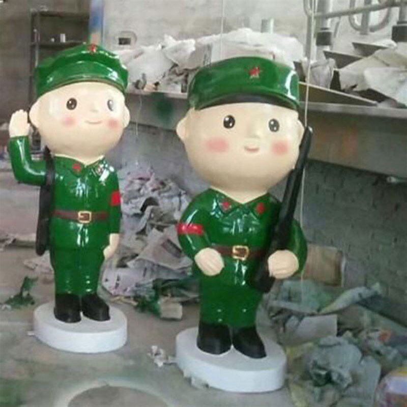 玻璃钢彩绘定制卡通小红军雕塑八路军雕像人物石膏儿童迎宾摆件