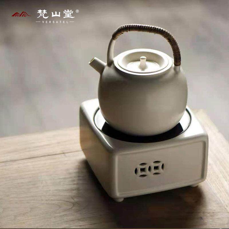 梵山堂陶瓷电陶炉+景德镇功夫茶具+手作白泥提梁煮茶壶