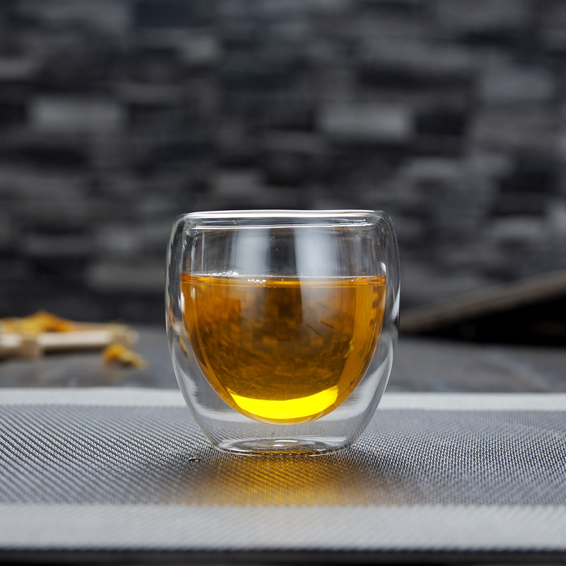 包邮双层隔热玻璃茶具小茶杯套装 喝茶功夫茶碗透明花茶杯子6只装