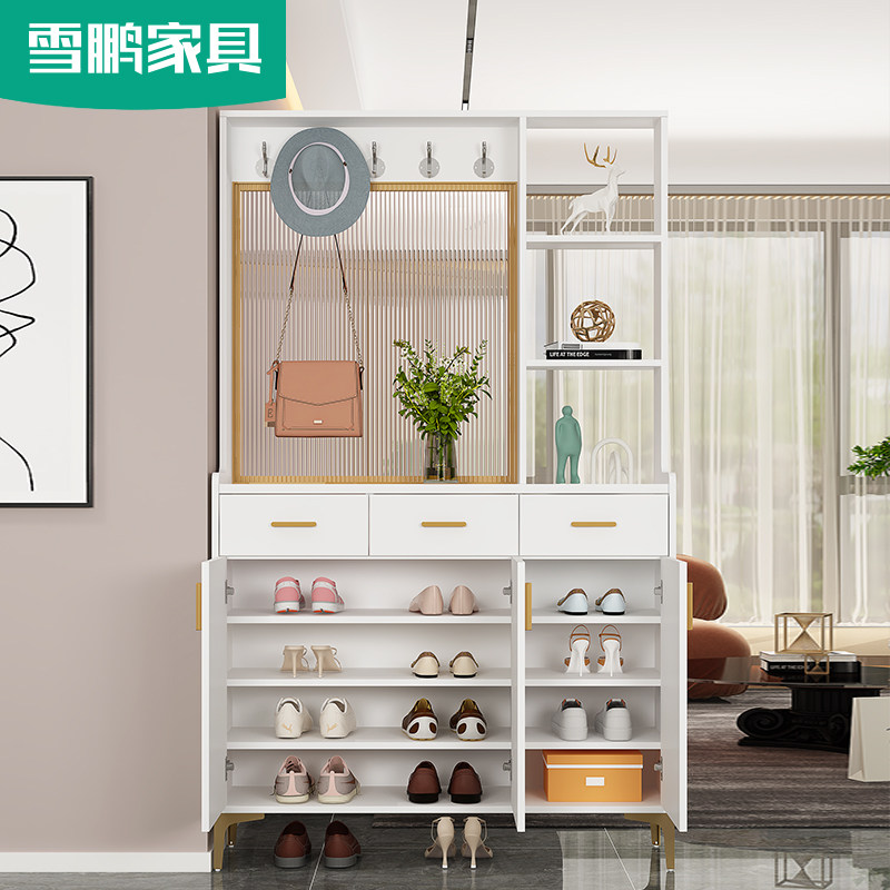 简约进门鞋柜入户隔断柜衣帽架储物柜一体靠墙玄关柜玻璃屏风6W14