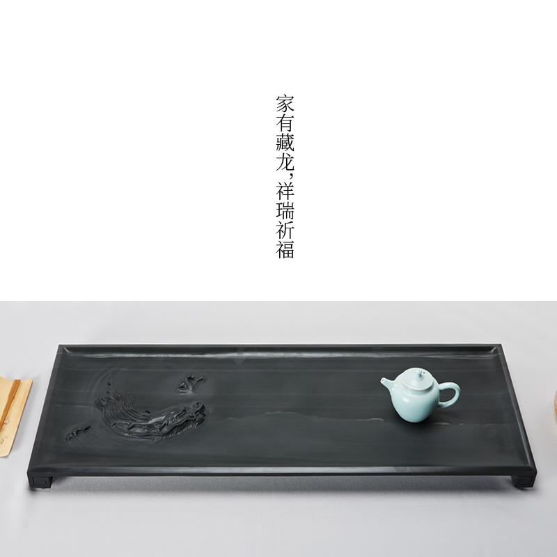 茶锦记皇庭玉石头茶盘家用墨绿砚石茶具托盘整块天然茶台简约客厅