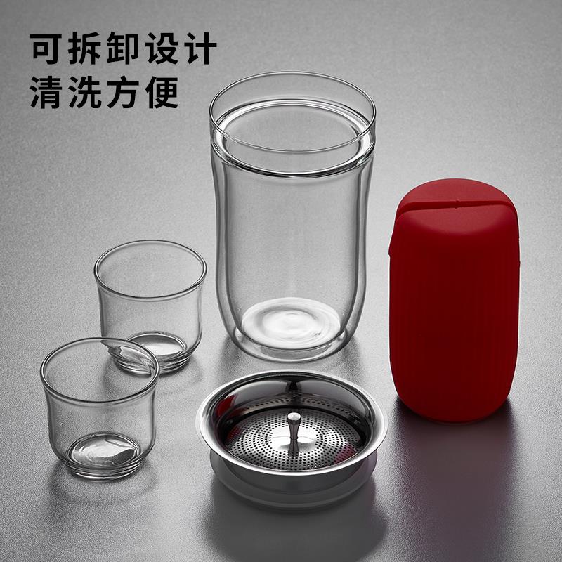 玻璃高档旅行功夫茶具套装便携家用一壶二杯户外随身快客杯泡茶壶